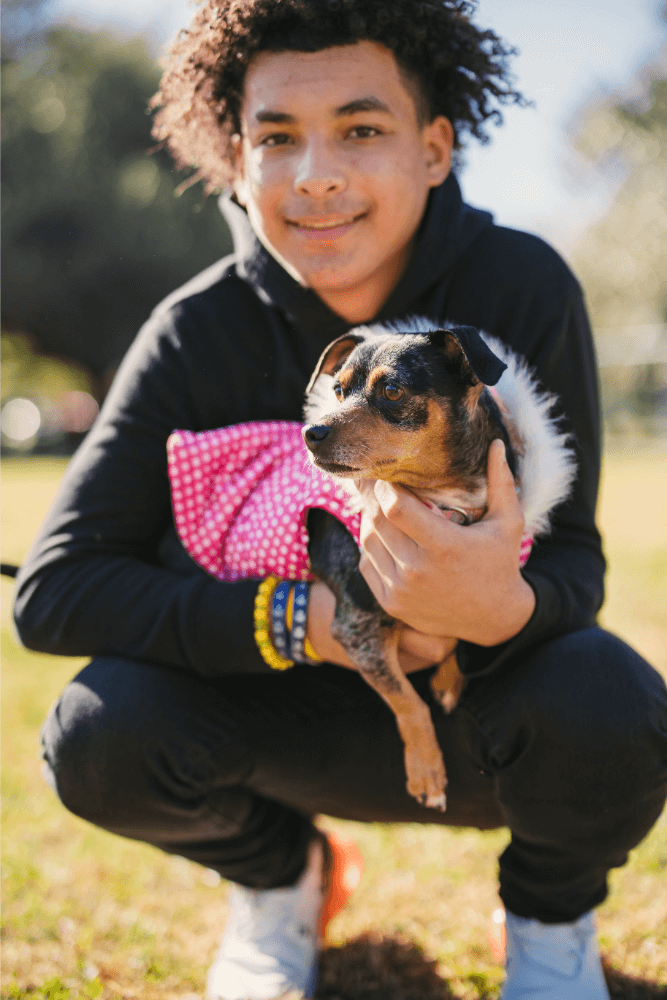ESA Photo shoot with small pet dog and pet owner